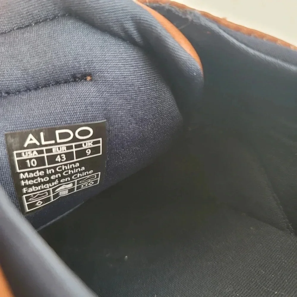 Aldo Flex Men's Size 10 Brown Tan Navy Leather Dress Shoes Rubber Sole Lace Up
